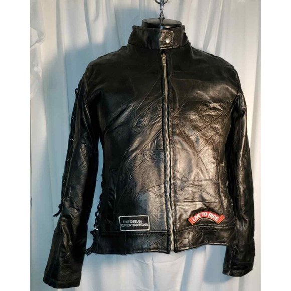 BIKER JACKET DIAMOND PLATE ROCK DESIGN GENUINE BUFFALO LEATHER  SIZE LARGE - Picture 3 of 11